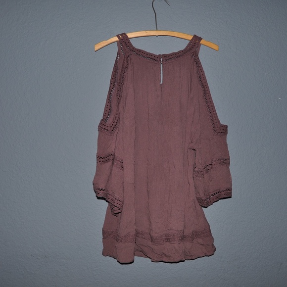 ROAMAN'S Dusty Raisin Cold-Shoulder Blouse Top E9 - Picture 3 of 6